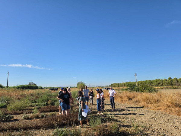 Group of people standing on a field.