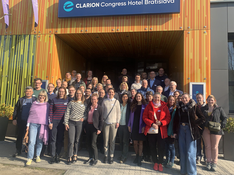 The weedingMAPs management committee at the kick-off meeting in Bratislava standing in front of the CLARION Congress Hotel Bratislava